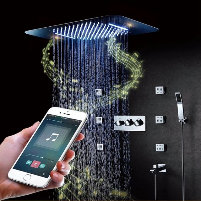 LED Showerhead Ceiling Phone Control With Jet Spray Set